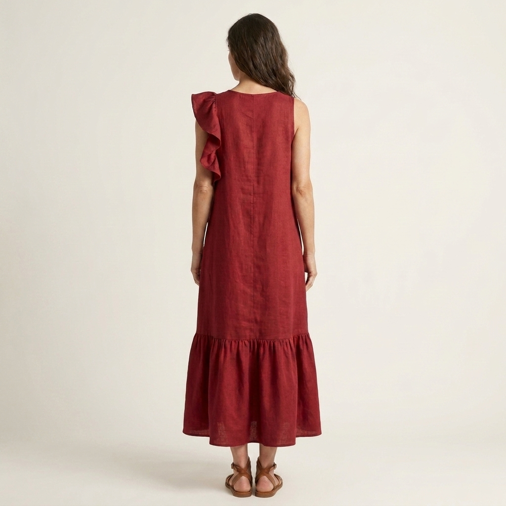 Fiara | Sleeveless Midi with Asymmetric Ruffle Detail