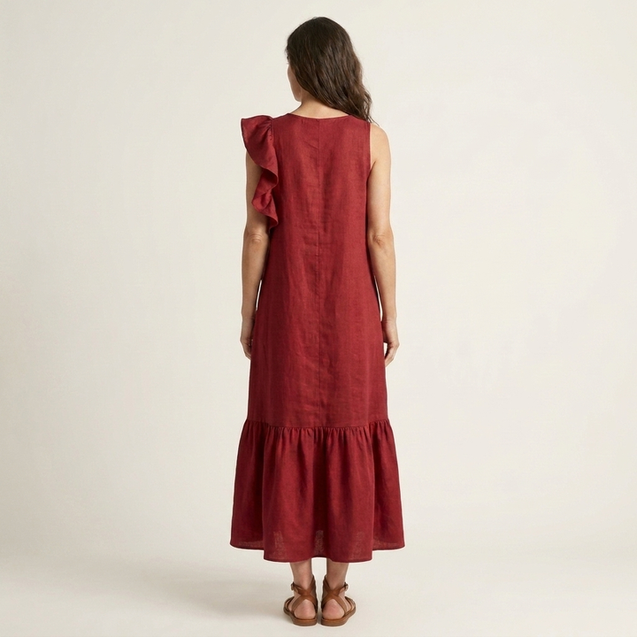 Fiara | Sleeveless Midi with Asymmetric Ruffle Detail