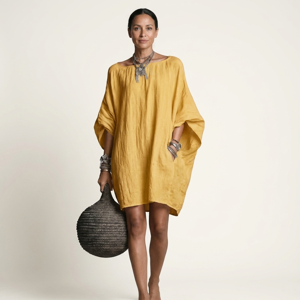 Glorielle | Relaxed Mini Dress with Batwing Sleeves and Side Pockets
