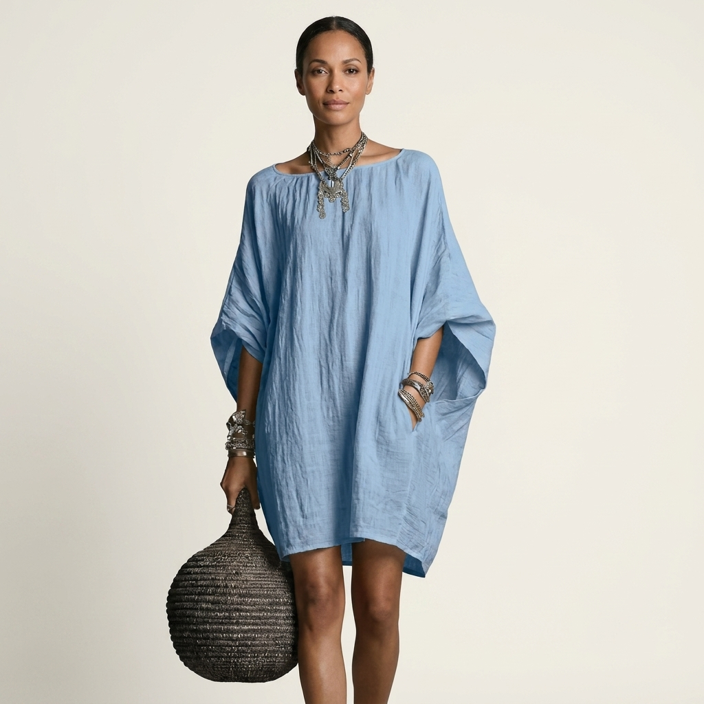 Glorielle | Relaxed Mini Dress with Batwing Sleeves and Side Pockets