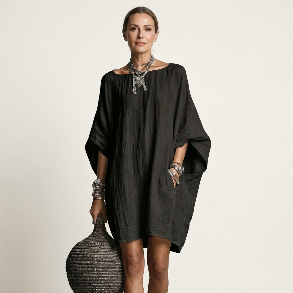 Glorielle | Relaxed Mini Dress with Batwing Sleeves and Side Pockets