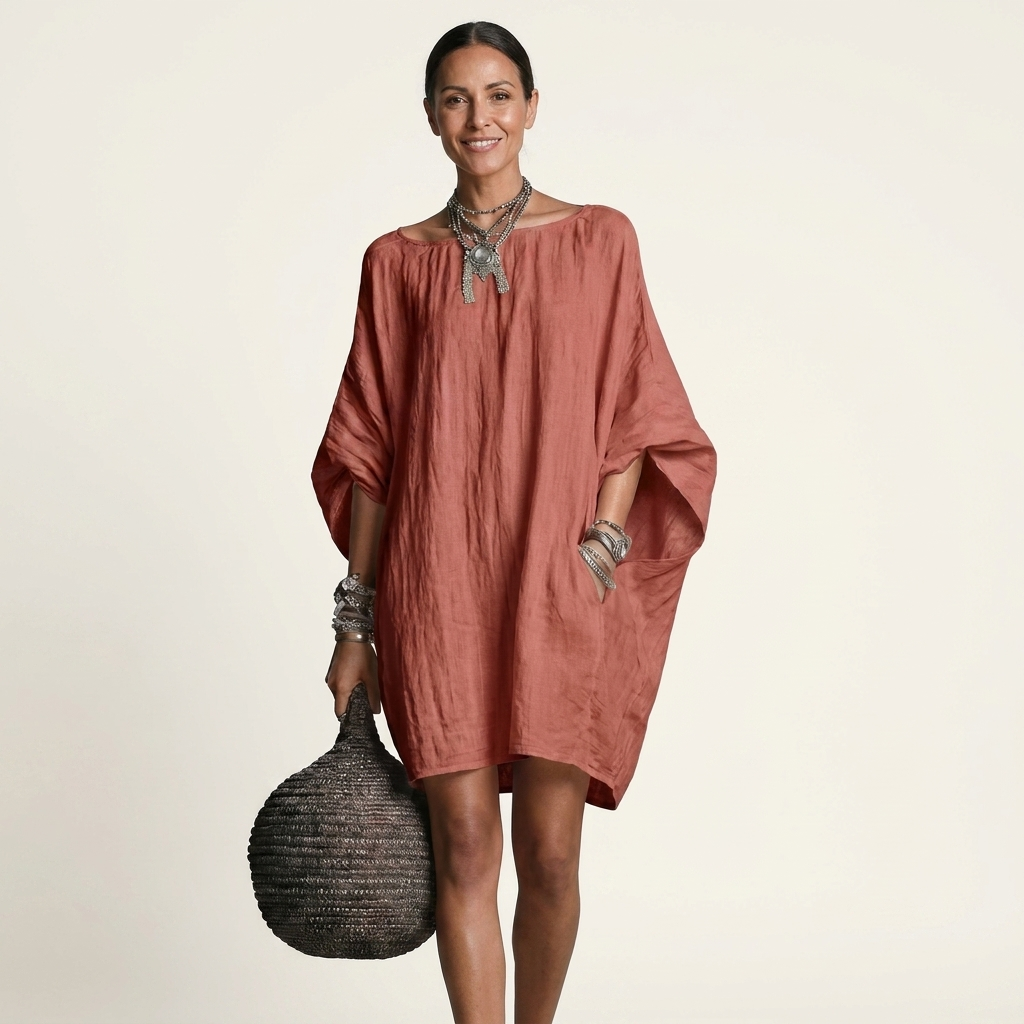 Glorielle | Relaxed Mini Dress with Batwing Sleeves and Side Pockets