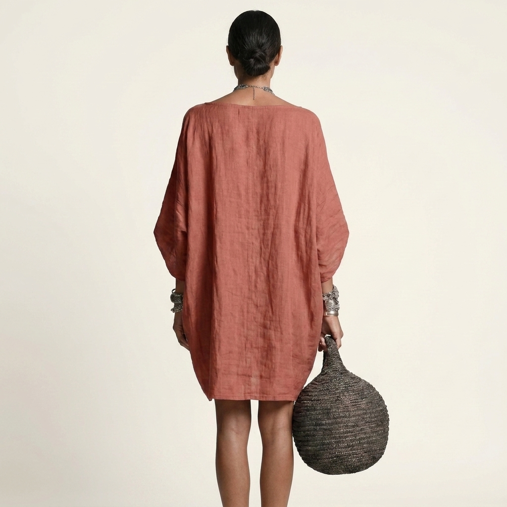 Glorielle | Relaxed Mini Dress with Batwing Sleeves and Side Pockets