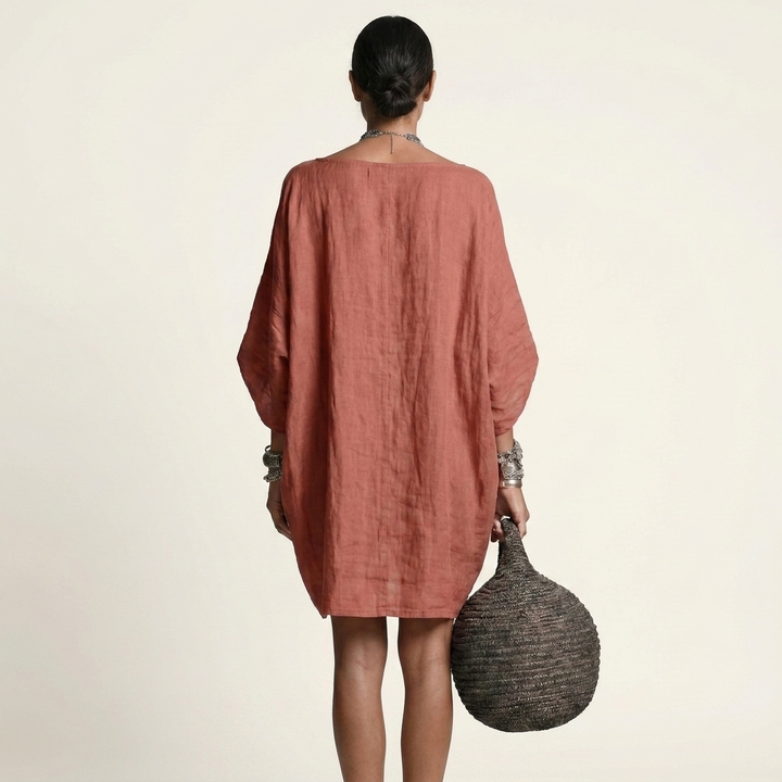 Glorielle | Relaxed Mini Dress with Batwing Sleeves and Side Pockets