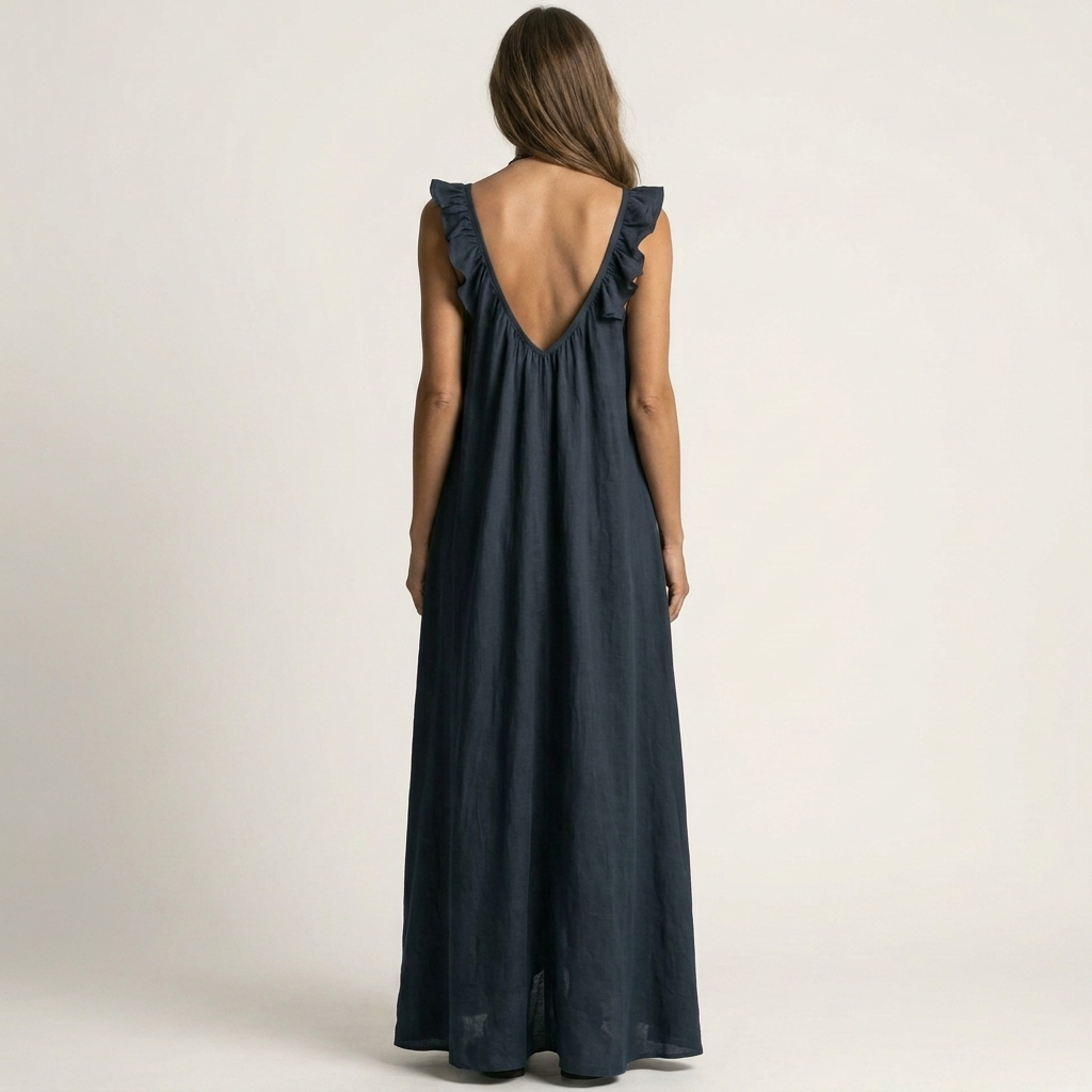 Yonora | Deep V-Neck Maxi Dress with Cascading Ruffle Front