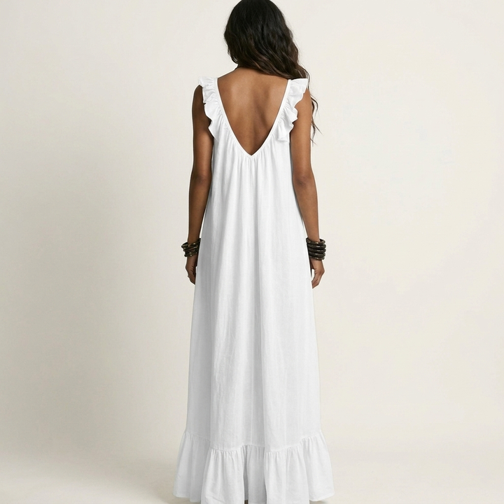 Yonora | Deep V-Neck Maxi Dress with Cascading Ruffle Front
