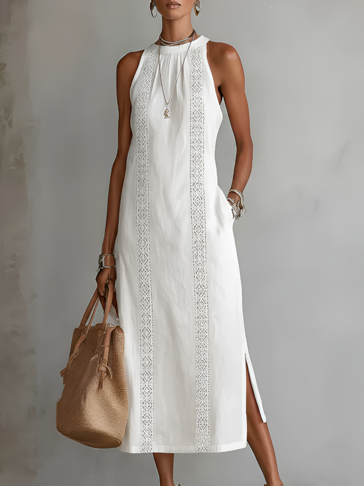 Jimena™ | Embroidered Mandarin Collar Midi Dress