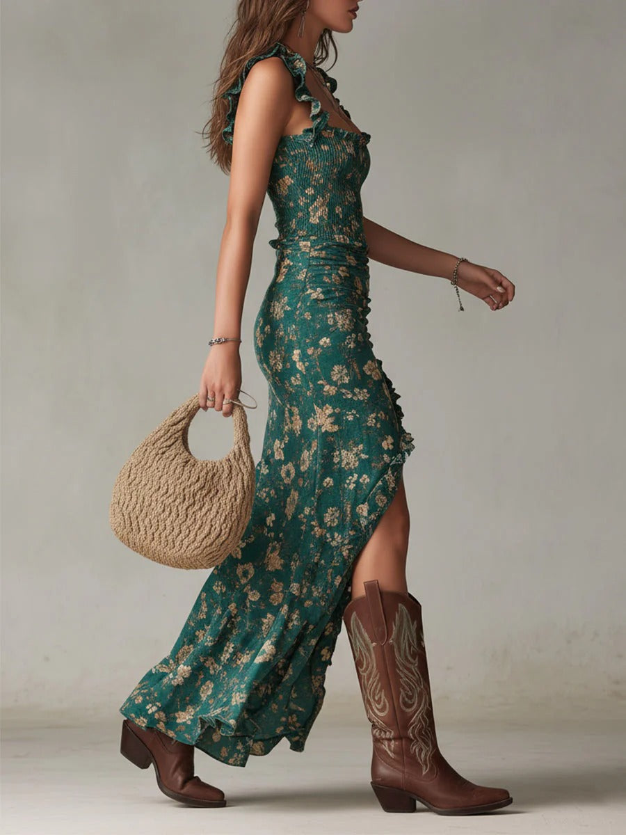 Zara™ | Bohemian Floral Ruched Maxi Dress