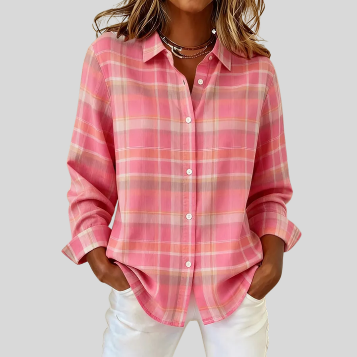 Women's Casual Retro Pink Plaid Shirt