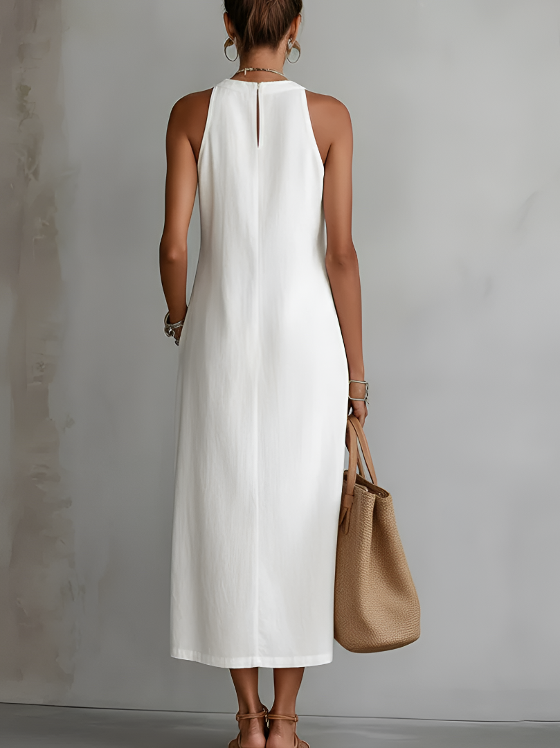 Jimena™ | Embroidered Mandarin Collar Midi Dress