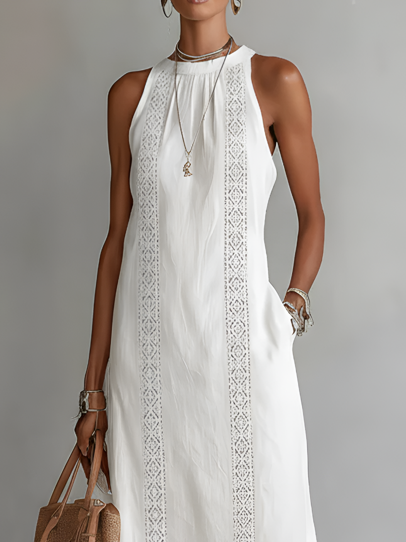 Jimena™ | Embroidered Mandarin Collar Midi Dress