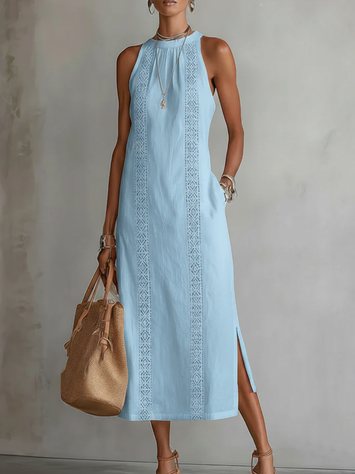 Jimena™ | Embroidered Mandarin Collar Midi Dress