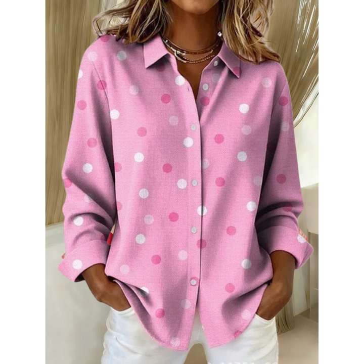 Women's Casual Retro Pink Polka Dot Shirt