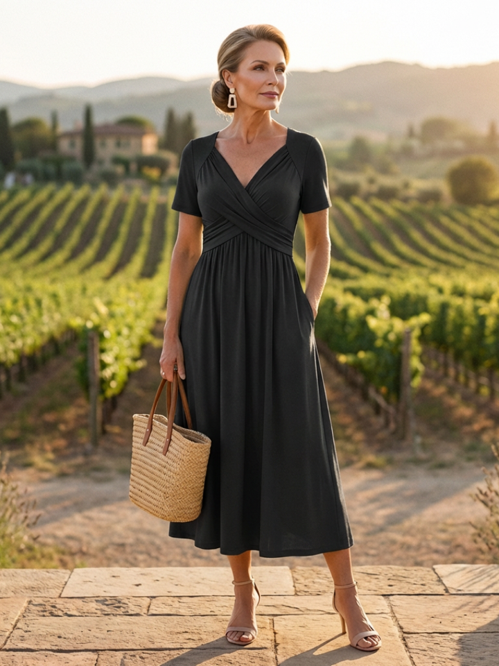 Marina | Short Sleeve V Neck Maxi Dress
